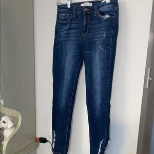 KanCan Dark Indigo Skinny Jeans with Ankle Distress